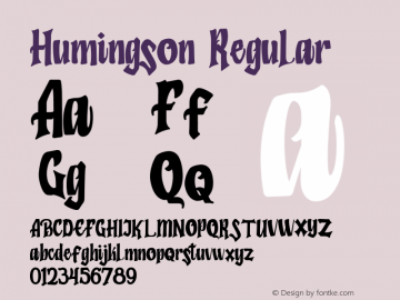 Humingson Version 1.00;July 16, 2020;FontCreator 12.0.0.2563 64-bit Font Sample
