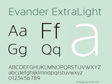 Evander ExtraLight Version 1.000 Font Sample