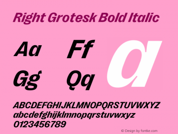 Right Grotesk Bold Italic Version 2.500 Font Sample