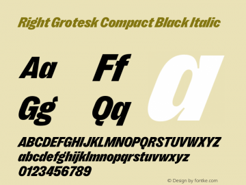 Right Grotesk Compact Black Italic Version 2.500 Font Sample