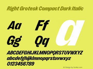 Right Grotesk Compact Dark Italic Version 2.500 Font Sample