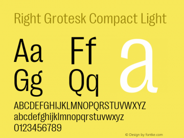 Right Grotesk Compact Light Version 2.500 Font Sample