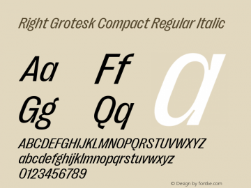 Right Grotesk Compact Regular Italic Version 2.500 Font Sample