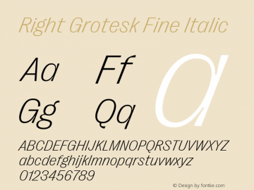 Right Grotesk Fine Italic Version 2.500 Font Sample