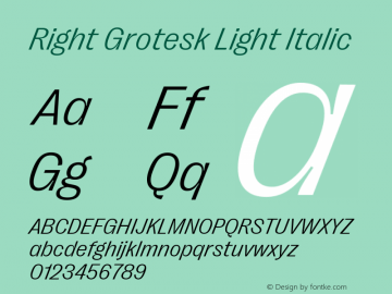 Right Grotesk Light Italic Version 2.500 Font Sample