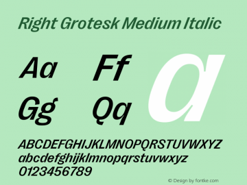 Right Grotesk Medium Italic Version 2.500 Font Sample