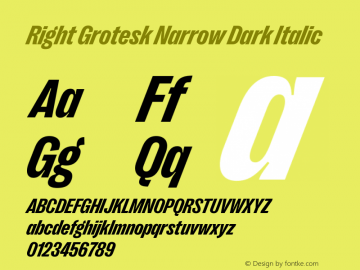 Right Grotesk Narrow Dark Italic Version 2.500 Font Sample