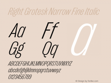 Right Grotesk Narrow Fine Italic Version 2.500 Font Sample