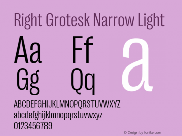 Right Grotesk Narrow Light Version 2.500 Font Sample