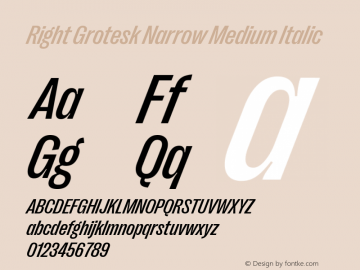 Right Grotesk Narrow Medium Italic Version 2.500 Font Sample