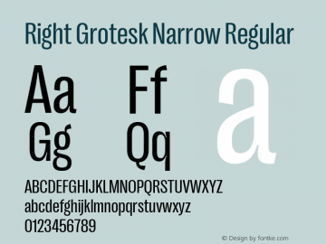 Right Grotesk Narrow Regular Version 2.500 Font Sample