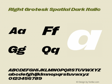 Right Grotesk Spatial Dark Italic Version 2.500 Font Sample