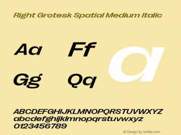 Right Grotesk Spatial Medium Italic Version 2.500 Font Sample