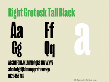 Right Grotesk Tall Black Version 2.500 Font Sample