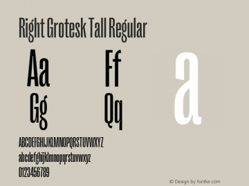 Right Grotesk Tall Regular Version 2.500 Font Sample