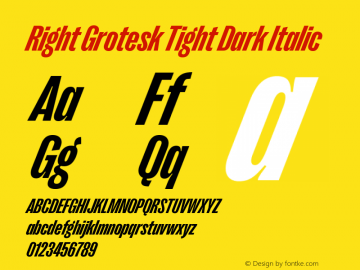 Right Grotesk Tight Dark Italic Version 2.500 Font Sample