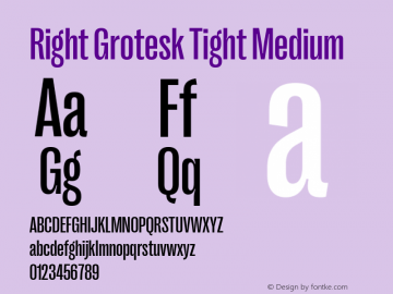 Right Grotesk Tight Medium Version 2.500 Font Sample