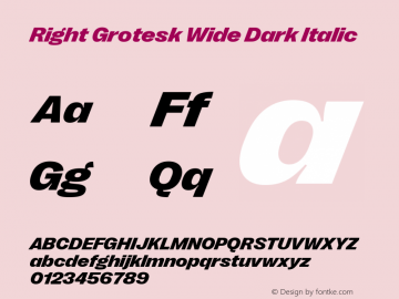 Right Grotesk Wide Dark Italic Version 2.500 Font Sample