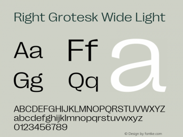 Right Grotesk Wide Light Version 2.500 Font Sample