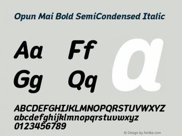 Opun Mai Bold SemiCondensed Italic Version 2.00 Font Sample