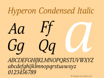 Hyperon Condensed Italic Version 1.000 Font Sample