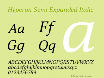 Hyperon Semi Expanded Italic Version 1.000 Font Sample