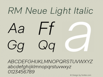 RM Neue Light Italic Version 1.020;hotconv 1.0.109;makeotfexe 2.5.65596图片样张