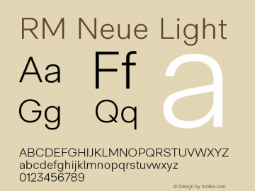 RM Neue Light Version 1.020;hotconv 1.0.109;makeotfexe 2.5.65596 Font Sample