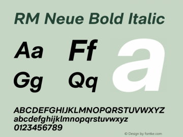 RM Neue Bold Italic Version 1.100;hotconv 1.0.109;makeotfexe 2.5.65596 Font Sample