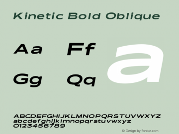 Kinetic - Bold Oblique Version 1.000;hotconv 1.0.109;makeotfexe 2.5.65596 Font Sample