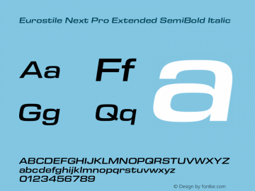 Eurostile Next Pro Ext SmBd It Version 1.00 Font Sample