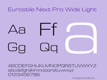 Eurostile Next Pro Wide Lt Version 1.00 Font Sample