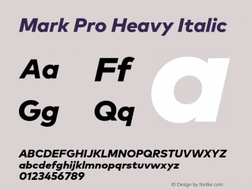 Mark Pro Heavy Italic Version 7.504; 2013; Build 1027 Font Sample