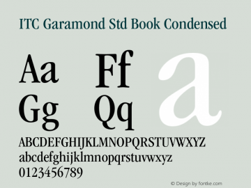 ITCGaramondStd-BkCond Version 2.000 Build 1000 Font Sample