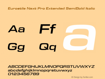 Eurostile Next Pro Ext SmBd It Version 1.00 Font Sample