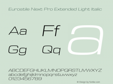 Eurostile Next Pro Ext Light It Version 1.00 Font Sample