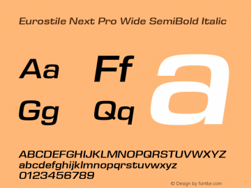 Eurostile Next Pro Wide SmBd It Version 1.00 Font Sample