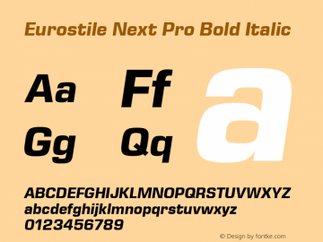 Eurostile Next Pro Bold Italic Version 1.00 Font Sample