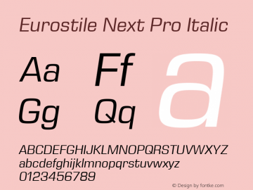 Eurostile Next Pro Italic Version 1.00 Font Sample