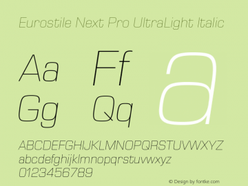 Eurostile Next Pro UltraLt It Version 1.00 Font Sample