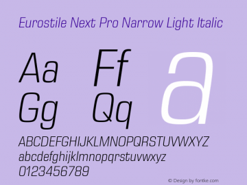 Eurostile Next Pro Nr Light It Version 1.00 Font Sample