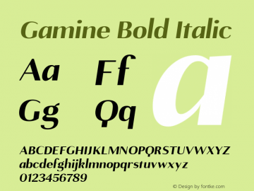 Gamine Bold Italic Version 1.000 Font Sample