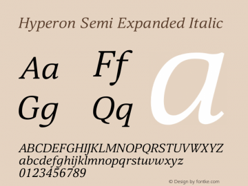 Hyperon Semi Expanded Italic Version 1.000W Font Sample