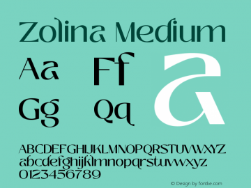 Zolina Medium Version 1.000;hotconv 1.0.109;makeotfexe 2.5.65596图片样张