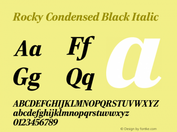RockyCond BlackItalic Version 1.0 Font Sample