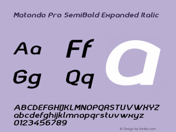 MatondoProSemiBoldExpandedItali Version 2.0; Dec 2020 by Audry Kitoko Makelele Font Sample