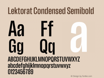 Lektorat Condensed Semibold Version 1.001;hotconv 1.0.116;makeotfexe 2.5.65601 Font Sample