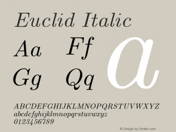 Euclid Italic February 1999; version 1.5 Font Sample