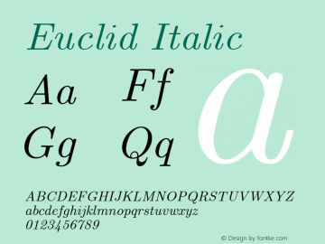 Euclid Italic February 1999; version 1.5 Font Sample