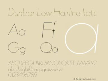 Dunbar Low Hairline Italic 1.202 Font Sample